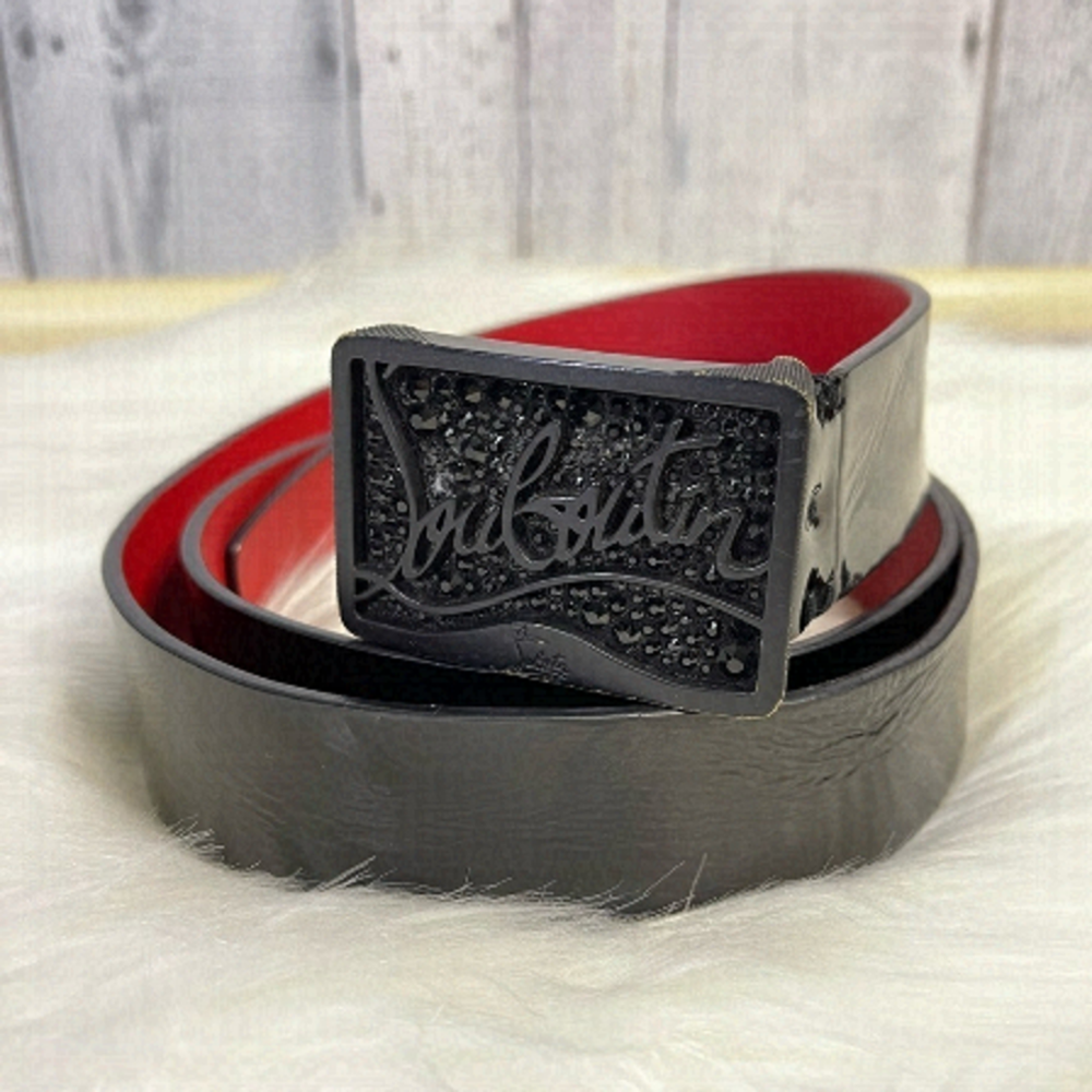 CHRISTIAN LOUBOUTIN ricky calf leather belt in black